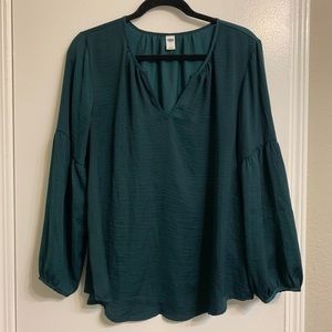 Split Neck Balloon Sleeve Blouse